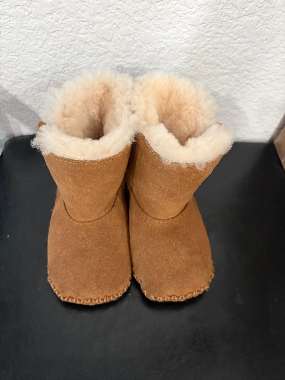 UGG Chestnut Suede Baby Booties with Cream Shearling